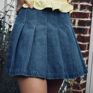Pleated Denim Skirt